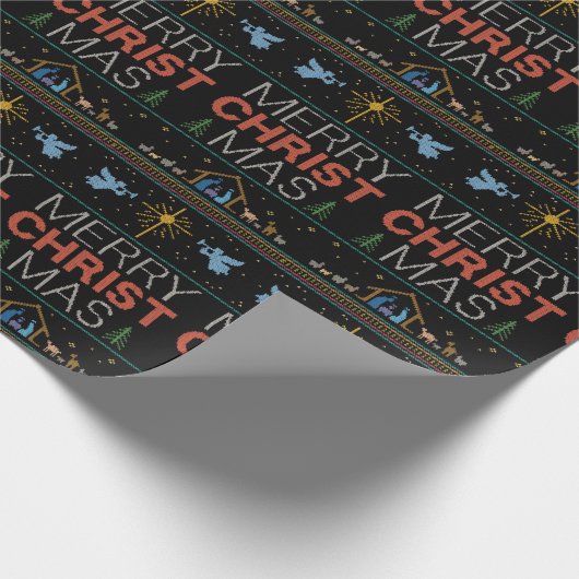 Papier Cadeau Joyeux pull de Noël foi chrétienne Jésus (Coin)