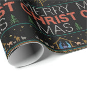 Papier Cadeau Joyeux pull de Noël foi chrétienne Jésus (Coin rond)