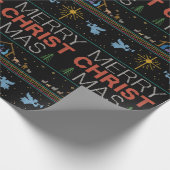 Papier Cadeau Joyeux pull de Noël foi chrétienne Jésus (Coin)