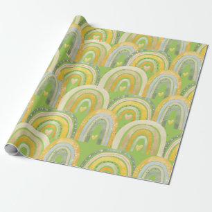 Papier Cadeau Joyeux Rainbows Coeurs Jaune Vert Toutes les occas