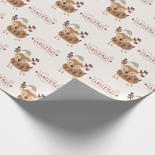 Papier Cadeau Joyeux renne de script de Noël (Coin)