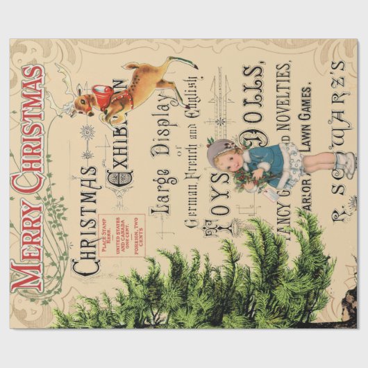 Papier Cadeau Joyeux rennes de Noël (Plat)