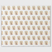 Papier Cadeau Joyeux rennes de Noël mignons avec Écharpe (Plat)