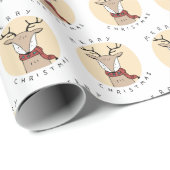 Papier Cadeau Joyeux rennes de Noël mignons avec Écharpe (Coin rond)