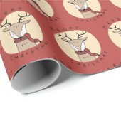 Papier Cadeau Joyeux rennes de Noël mignons avec Écharpe (Coin rond)