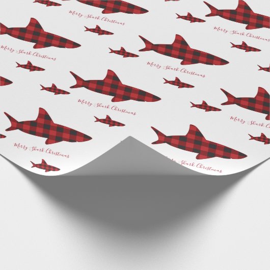 Papier Cadeau Joyeux requin de Noël Plaid de Buffalo Noir Rouge (Coin)
