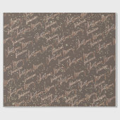 Papier Cadeau Joyeux Rose de Noël Gold Script du nom Brown (Plat)