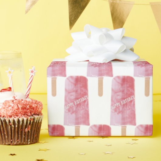 Papier Cadeau joyeux rose popsicle d'anniversaire (Fête d'anniversaire)