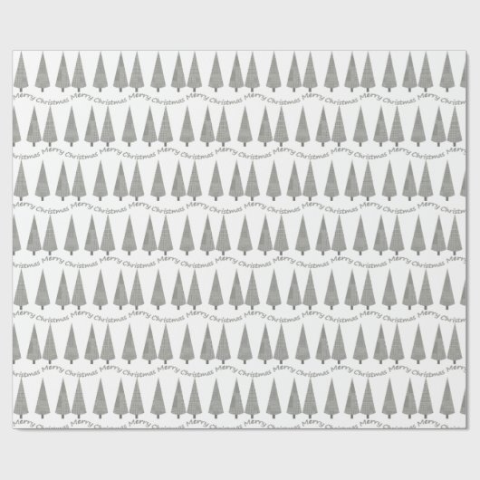 Papier Cadeau Joyeux sapin de Noël Houndstooth Motif en blanc (Plat)
