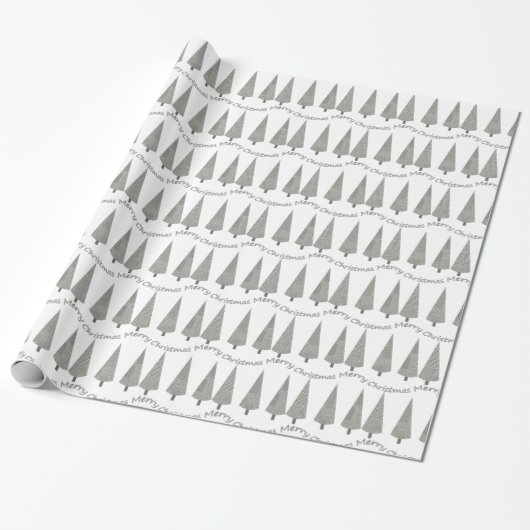 Papier Cadeau Joyeux sapin de Noël Houndstooth Motif en blanc (Déroulé)