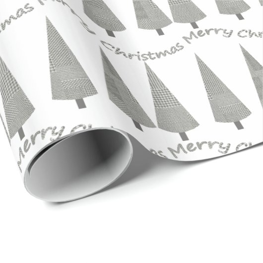 Papier Cadeau Joyeux sapin de Noël Houndstooth Motif en blanc (Coin rond)
