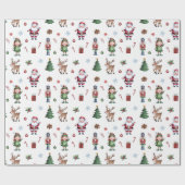 Papier Cadeau Joyeux sapin de Noël Père Noël Reindeer Nutcracker (Plat)