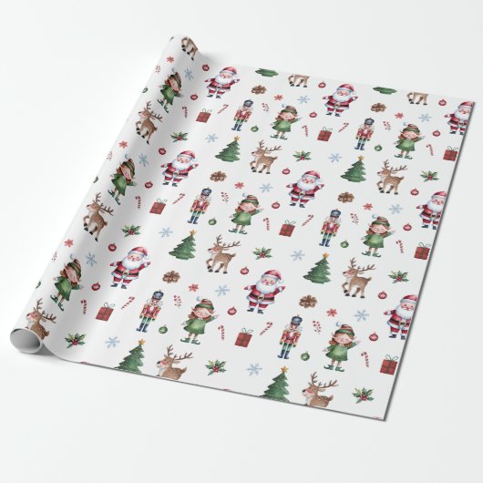 Papier Cadeau Joyeux sapin de Noël Père Noël Reindeer Nutcracker (Déroulé)