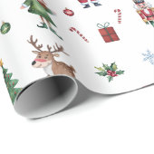 Papier Cadeau Joyeux sapin de Noël Père Noël Reindeer Nutcracker (Coin rond)