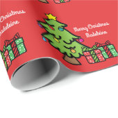 Papier Cadeau Joyeux sapin de Noël présente l'ornement (Coin rond)