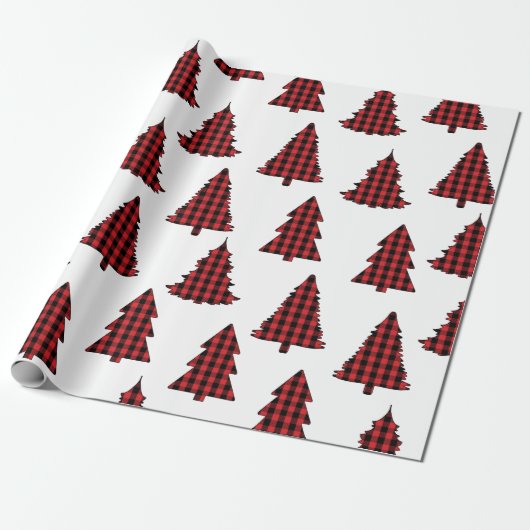 Papier Cadeau Joyeux sapin de Noël Simple Buffalo Check Motif (Déroulé)