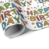 Papier Cadeau Joyeux script d'anniversaire (Coin rond)