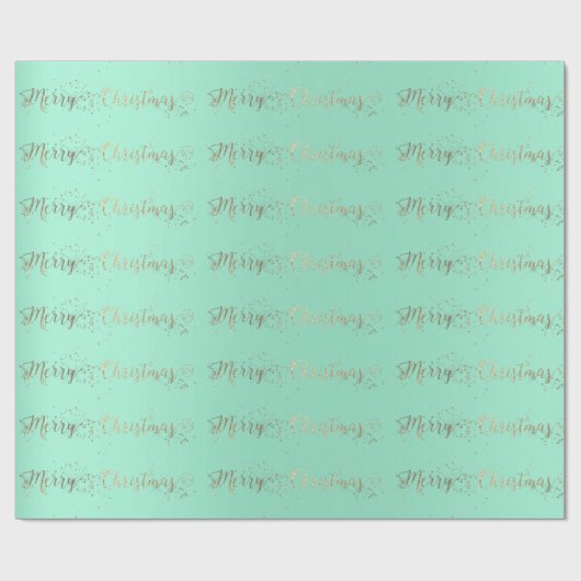Papier Cadeau Joyeux Script de Noël Aqua Tiffany Mint Faux Gold (Plat)