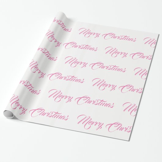 Papier Cadeau Joyeux script de Noël blanc et rose (Déroulé)