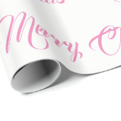 Papier Cadeau Joyeux script de Noël blanc et rose (Coin rond)