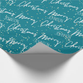 Papier Cadeau Joyeux script de Noël de Nom Gold Turquoise (Coin)