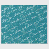 Papier Cadeau Joyeux script de Noël de Nom Gold Turquoise (Plat)
