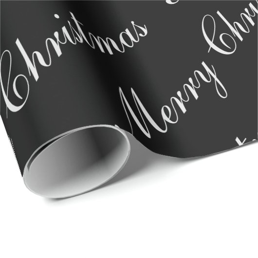 Papier Cadeau Joyeux script de Noël Texte noir et blanc (Coin rond)