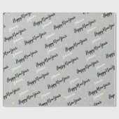 Papier Cadeau Joyeux Script de Nouvel An Nom personnalisé Gris O (Plat)