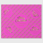 Papier Cadeau Joyeux script d'or rose-chaud de Noël (Plat)