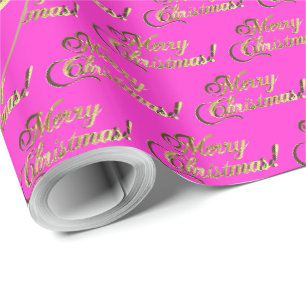 Papier Cadeau Joyeux script d'or rose-chaud de Noël