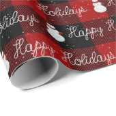 Papier Cadeau Joyeux Snowman De Vacances Sur Plaid (Coin rond)