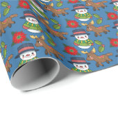 Papier Cadeau Joyeux Snowman Deer Motif de vacances d'hiver (Coin rond)