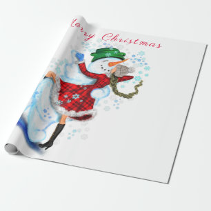 Papier Cadeau Joyeux Snowman et jeune fille Dance Tango Fun de N