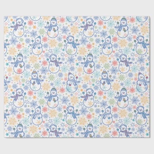 Papier Cadeau Joyeux Snowmen Bleu (Plat)