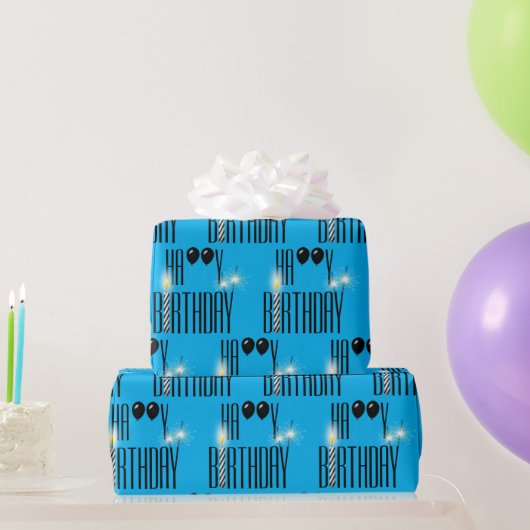 Papier Cadeau Joyeux Sparklers d'anniversaire et Ballons noirs (Cadeaux de fête)