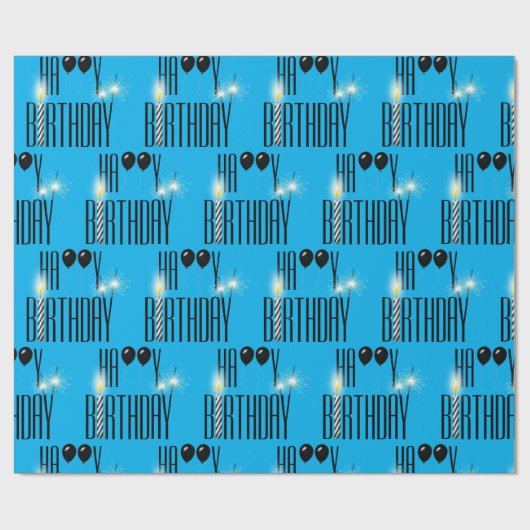 Papier Cadeau Joyeux Sparklers d'anniversaire et Ballons noirs (Plat)