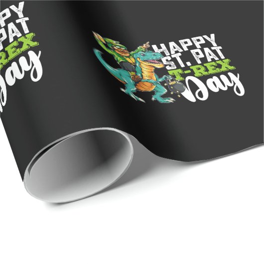 Papier Cadeau Joyeux St Patrick's Day Pat T Rex Dinosaur (Coin rond)