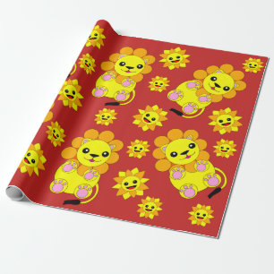 Papier Cadeau Joyeux Sunshine Lion de tournesol Enfants adultes