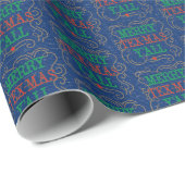 Papier Cadeau Joyeux Tex-Mas Y'all en bleu (Coin rond)