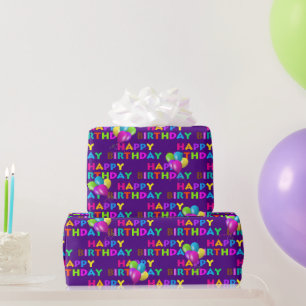 Papier Cadeau Joyeux Texte D'Anniversaire Coloré Avec Ballons