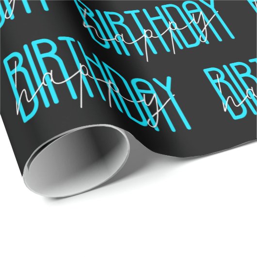 Papier Cadeau Joyeux texte d'anniversaire en noir (Coin rond)