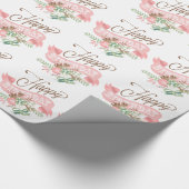 Papier Cadeau Joyeux texte d'anniversaire et Motif de fleurs col (Coin)