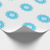 Papier Cadeau Joyeux texte de Noël cadre rond flocon bleu wh (Coin)