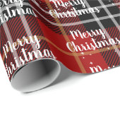 Papier Cadeau Joyeux Texte De Noël Dans Les Snowflakes Sur Tarta (Coin rond)