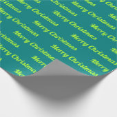 Papier Cadeau Joyeux textos de Noël sur Vert Turquoise (Coin)