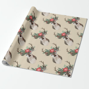 Papier Cadeau Joyeux tout aquarelle Deer Antler Bouquet