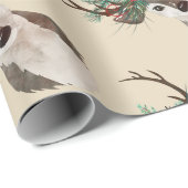 Papier Cadeau Joyeux tout aquarelle Deer Antler Bouquet (Coin rond)