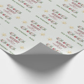 Papier Cadeau Joyeux Tout Rouge Fleurs Blanches Monogramme (Coin)