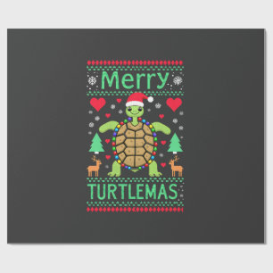Papier Cadeau Joyeux Turtlemas Lumières de Noël Tortue Mignonne