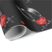 Papier Cadeau Joyeux Valentine Champagne Flute Lunettes Coeurs r (Coin rond)